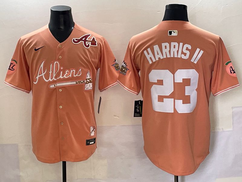 Men 2025 Atlanta Braves #23 Harris ii Orange Five generations Joint Name Nike MLB Jersey style 8->chicago bulls->NBA Jersey